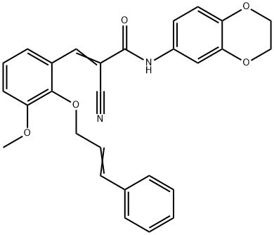 (E)-2-cyano-N-(2,3-dihydro-1,4-benzodioxin-6-yl)-3-[3-methoxy-2-[(E)-3-phenylprop-2-enoxy]phenyl]prop-2-enamide Struktur