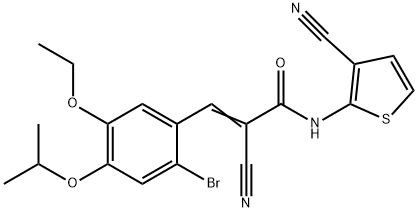 (E)-3-(2-bromo-5-ethoxy-4-propan-2-yloxyphenyl)-2-cyano-N-(3-cyanothiophen-2-yl)prop-2-enamide Struktur