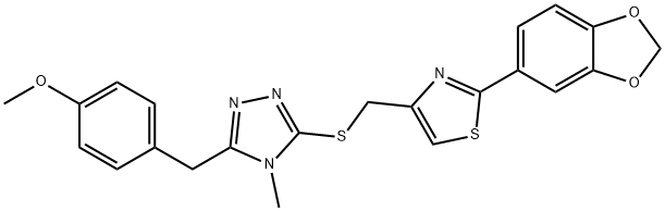 2-(1,3-benzodioxol-5-yl)-4-[[5-[(4-methoxyphenyl)methyl]-4-methyl-1,2,4-triazol-3-yl]sulfanylmethyl]-1,3-thiazole Struktur