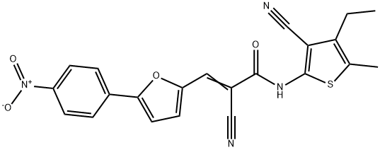 (Z)-2-cyano-N-(3-cyano-4-ethyl-5-methylthiophen-2-yl)-3-[5-(4-nitrophenyl)furan-2-yl]prop-2-enamide Struktur