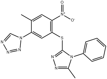 1-[2-methyl-5-[(5-methyl-4-phenyl-1,2,4-triazol-3-yl)sulfanyl]-4-nitrophenyl]tetrazole Struktur