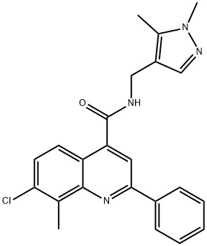 7-chloro-N-[(1,5-dimethylpyrazol-4-yl)methyl]-8-methyl-2-phenylquinoline-4-carboxamide Struktur