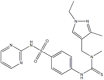 1-[(1-ethyl-3-methylpyrazol-4-yl)methyl]-1-methyl-3-[4-(pyrimidin-2-ylsulfamoyl)phenyl]thiourea Struktur