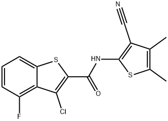 3-chloro-N-(3-cyano-4,5-dimethylthiophen-2-yl)-4-fluoro-1-benzothiophene-2-carboxamide Struktur