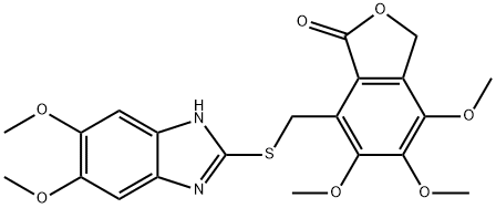 7-[(5,6-dimethoxy-1H-benzimidazol-2-yl)sulfanylmethyl]-4,5,6-trimethoxy-3H-2-benzofuran-1-one Struktur