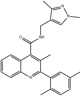 2-(2,5-dimethylphenyl)-N-[(1,3-dimethylpyrazol-4-yl)methyl]-3-methylquinoline-4-carboxamide Struktur