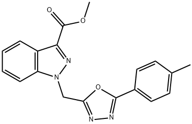 methyl 1-[[5-(4-methylphenyl)-1,3,4-oxadiazol-2-yl]methyl]indazole-3-carboxylate Struktur