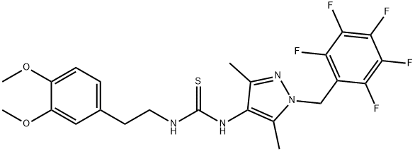 1-[2-(3,4-dimethoxyphenyl)ethyl]-3-[3,5-dimethyl-1-[(2,3,4,5,6-pentafluorophenyl)methyl]pyrazol-4-yl]thiourea Struktur