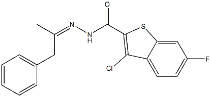 3-chloro-6-fluoro-N-[(Z)-1-phenylpropan-2-ylideneamino]-1-benzothiophene-2-carboxamide Struktur