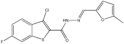 3-chloro-6-fluoro-N-[(E)-(5-methylfuran-2-yl)methylideneamino]-1-benzothiophene-2-carboxamide Struktur