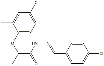 2-(4-chloro-2-methylphenoxy)-N-[(E)-(4-chlorophenyl)methylideneamino]propanamide Struktur