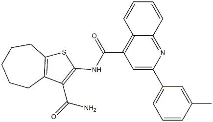 N-(3-carbamoyl-5,6,7,8-tetrahydro-4H-cyclohepta[b]thiophen-2-yl)-2-(3-methylphenyl)quinoline-4-carboxamide Struktur