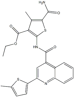 ethyl 5-carbamoyl-4-methyl-2-[[2-(5-methylthiophen-2-yl)quinoline-4-carbonyl]amino]thiophene-3-carboxylate Struktur