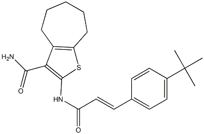 2-[[(E)-3-(4-tert-butylphenyl)prop-2-enoyl]amino]-5,6,7,8-tetrahydro-4H-cyclohepta[b]thiophene-3-carboxamide Struktur