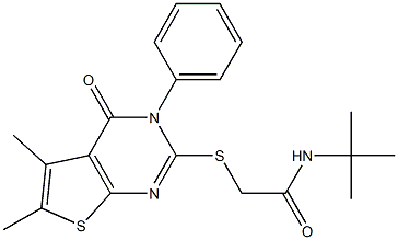 N-tert-butyl-2-(5,6-dimethyl-4-oxo-3-phenylthieno[2,3-d]pyrimidin-2-yl)sulfanylacetamide Struktur