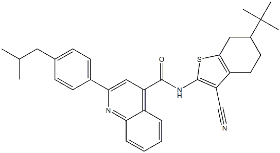 N-(6-tert-butyl-3-cyano-4,5,6,7-tetrahydro-1-benzothiophen-2-yl)-2-[4-(2-methylpropyl)phenyl]quinoline-4-carboxamide Struktur