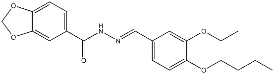 N-[(E)-(4-butoxy-3-ethoxyphenyl)methylideneamino]-1,3-benzodioxole-5-carboxamide Struktur