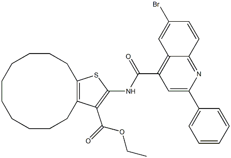 ethyl 2-[(6-bromo-2-phenylquinoline-4-carbonyl)amino]-4,5,6,7,8,9,10,11,12,13-decahydrocyclododeca[b]thiophene-3-carboxylate Struktur