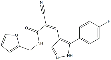 (Z)-2-cyano-3-[5-(4-fluorophenyl)-1H-pyrazol-4-yl]-N-(furan-2-ylmethyl)prop-2-enamide Struktur