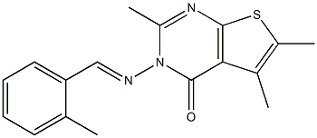 2,5,6-trimethyl-3-[(E)-(2-methylphenyl)methylideneamino]thieno[2,3-d]pyrimidin-4-one Struktur