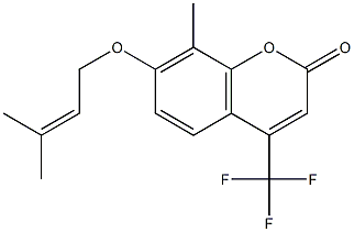 8-methyl-7-(3-methylbut-2-enoxy)-4-(trifluoromethyl)chromen-2-one Struktur