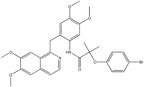 2-(4-bromophenoxy)-N-[2-[(6,7-dimethoxyisoquinolin-1-yl)methyl]-4,5-dimethoxyphenyl]-2-methylpropanamide Struktur