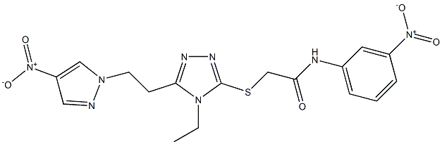 2-[[4-ethyl-5-[2-(4-nitropyrazol-1-yl)ethyl]-1,2,4-triazol-3-yl]sulfanyl]-N-(3-nitrophenyl)acetamide Struktur