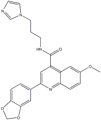 2-(1,3-benzodioxol-5-yl)-N-(3-imidazol-1-ylpropyl)-6-methoxyquinoline-4-carboxamide Struktur