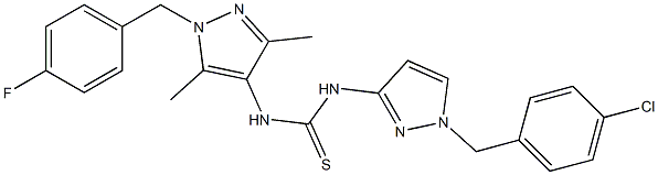 1-[1-[(4-chlorophenyl)methyl]pyrazol-3-yl]-3-[1-[(4-fluorophenyl)methyl]-3,5-dimethylpyrazol-4-yl]thiourea Struktur