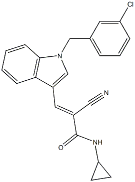 (E)-3-[1-[(3-chlorophenyl)methyl]indol-3-yl]-2-cyano-N-cyclopropylprop-2-enamide Struktur