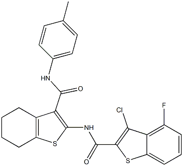 3-chloro-4-fluoro-N-[3-[(4-methylphenyl)carbamoyl]-4,5,6,7-tetrahydro-1-benzothiophen-2-yl]-1-benzothiophene-2-carboxamide Struktur