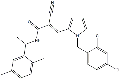 (E)-2-cyano-3-[1-[(2,4-dichlorophenyl)methyl]pyrrol-2-yl]-N-[1-(2,5-dimethylphenyl)ethyl]prop-2-enamide Struktur