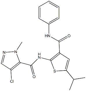 4-chloro-2-methyl-N-[3-(phenylcarbamoyl)-5-propan-2-ylthiophen-2-yl]pyrazole-3-carboxamide Structure