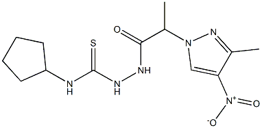 1-cyclopentyl-3-[2-(3-methyl-4-nitropyrazol-1-yl)propanoylamino]thiourea Struktur