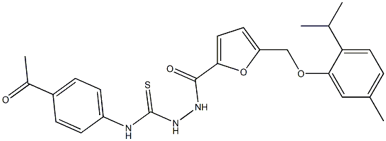 1-(4-acetylphenyl)-3-[[5-[(5-methyl-2-propan-2-ylphenoxy)methyl]furan-2-carbonyl]amino]thiourea Struktur