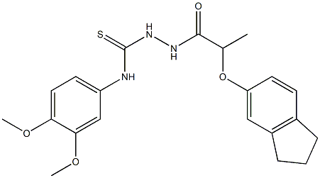 1-[2-(2,3-dihydro-1H-inden-5-yloxy)propanoylamino]-3-(3,4-dimethoxyphenyl)thiourea Struktur