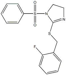 1-(benzenesulfonyl)-2-[(2-fluorophenyl)methylsulfanyl]-4,5-dihydroimidazole Struktur