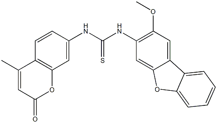 1-(2-methoxydibenzofuran-3-yl)-3-(4-methyl-2-oxochromen-7-yl)thiourea Struktur