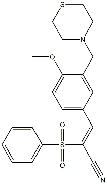 (Z)-2-(benzenesulfonyl)-3-[4-methoxy-3-(thiomorpholin-4-ylmethyl)phenyl]prop-2-enenitrile Struktur