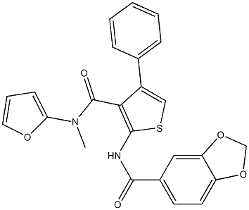 N-[3-(furan-2-ylmethylcarbamoyl)-4-phenylthiophen-2-yl]-1,3-benzodioxole-5-carboxamide Struktur