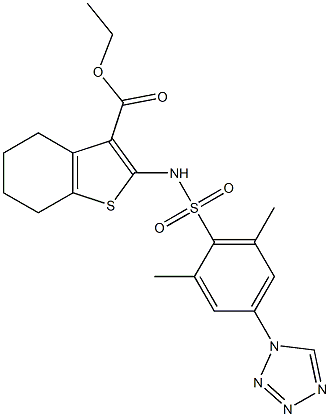 ethyl 2-[[2,6-dimethyl-4-(tetrazol-1-yl)phenyl]sulfonylamino]-4,5,6,7-tetrahydro-1-benzothiophene-3-carboxylate Struktur