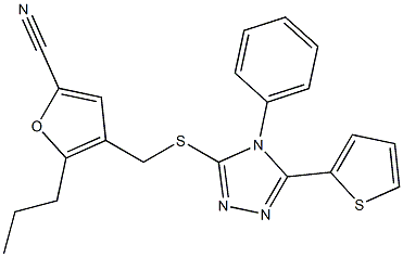 4-[(4-phenyl-5-thiophen-2-yl-1,2,4-triazol-3-yl)sulfanylmethyl]-5-propylfuran-2-carbonitrile Struktur