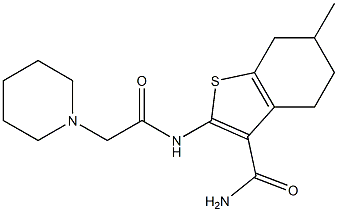 6-methyl-2-[(2-piperidin-1-ylacetyl)amino]-4,5,6,7-tetrahydro-1-benzothiophene-3-carboxamide Struktur