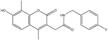 N-[(4-fluorophenyl)methyl]-2-(7-hydroxy-4,8-dimethyl-2-oxochromen-3-yl)acetamide Struktur