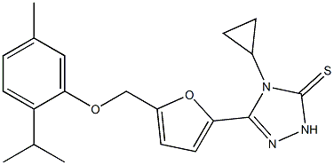 4-cyclopropyl-3-[5-[(5-methyl-2-propan-2-ylphenoxy)methyl]furan-2-yl]-1H-1,2,4-triazole-5-thione Struktur