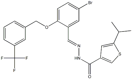 N-[(E)-[5-bromo-2-[[3-(trifluoromethyl)phenyl]methoxy]phenyl]methylideneamino]-5-propan-2-ylthiophene-3-carboxamide Struktur