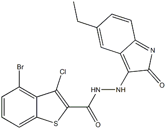 4-bromo-3-chloro-N'-(5-ethyl-2-oxoindol-3-yl)-1-benzothiophene-2-carbohydrazide Struktur