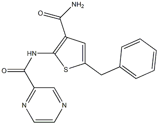 N-(5-benzyl-3-carbamoylthiophen-2-yl)pyrazine-2-carboxamide Struktur