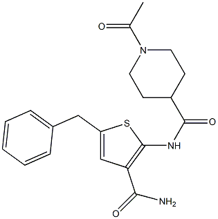 1-acetyl-N-(5-benzyl-3-carbamoylthiophen-2-yl)piperidine-4-carboxamide Struktur