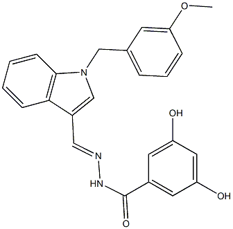 3,5-dihydroxy-N-[(E)-[1-[(3-methoxyphenyl)methyl]indol-3-yl]methylideneamino]benzamide Struktur